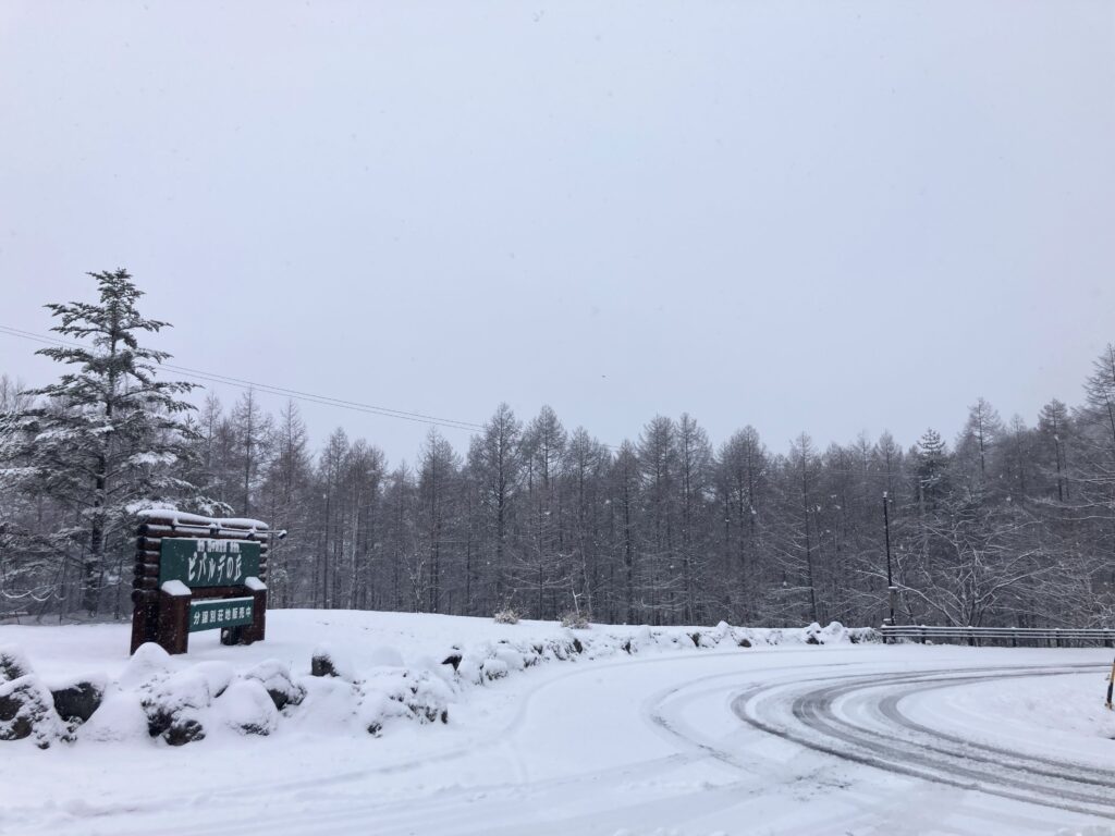 積雪情報　信州諏訪霧ヶ峰高原別荘地　ビバルデの丘　長野県諏訪市　霧ヶ峰　　天気　雪　道路状況